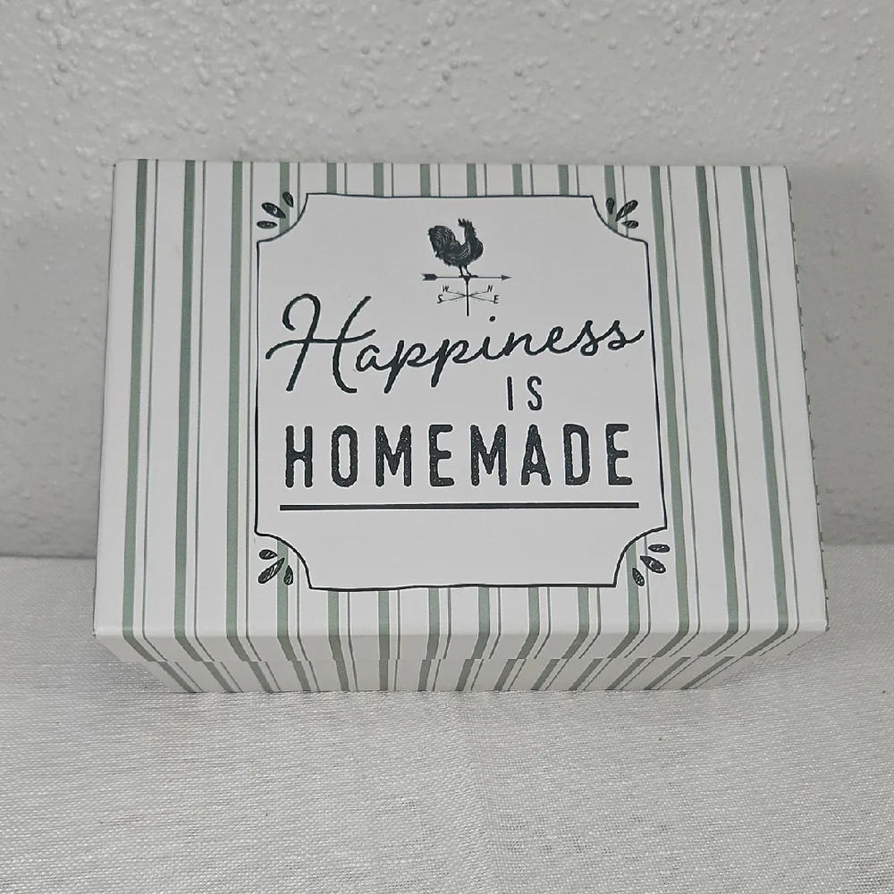 Happiness is Homemade White, Black & Sage Striped Decorative Box
